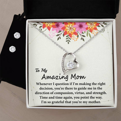 To My Amazing Mom, Heart Pendant and Earring Set