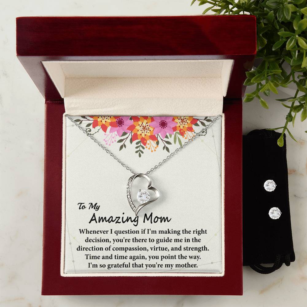 To My Amazing Mom, Heart Pendant and Earring Set